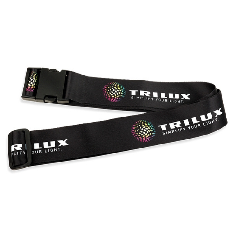 Kofferband, schwarz, bunte TRILUX Logos, geschlossen mit schwarzem Verschluss