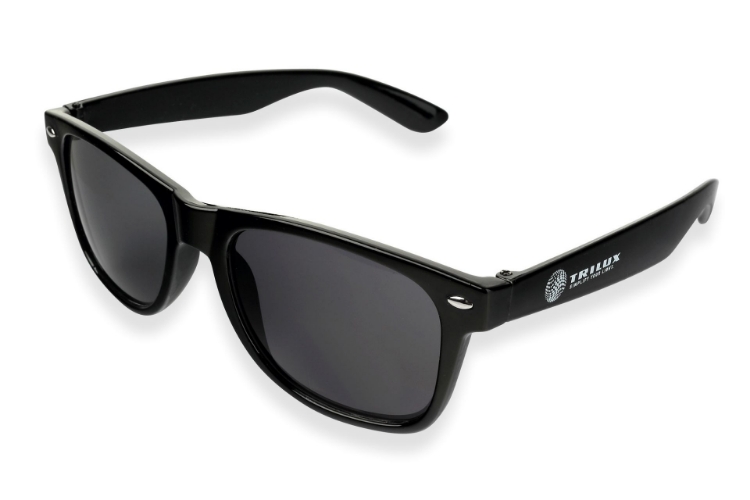 Schwarze Sonnenbrille, Seitlich weißes TRILUX Logo auf Bügel